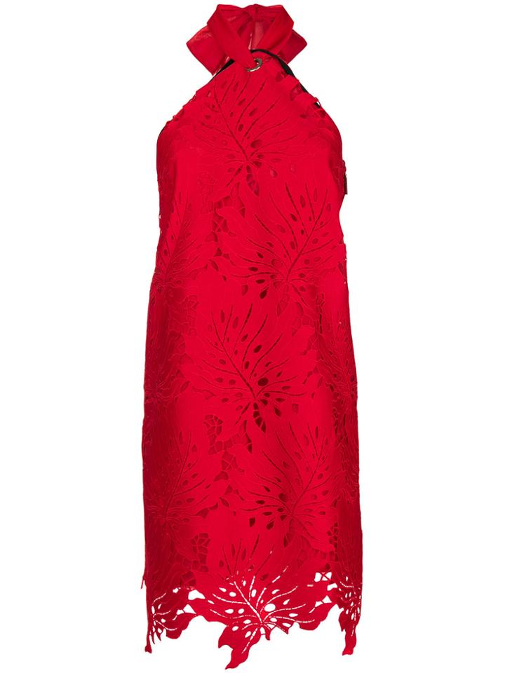 Msgm Broderie Anglaise Halterneck Dress - Red