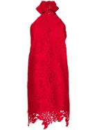 Msgm Broderie Anglaise Halterneck Dress - Red