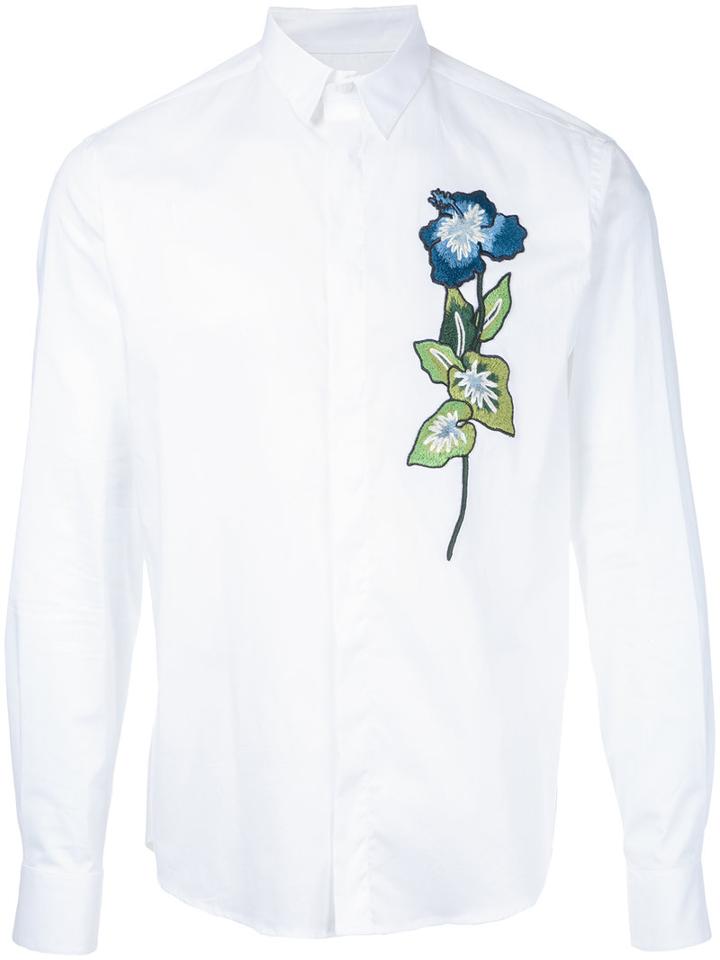 Christian Pellizzari Embroidered Flower Shirt, Men's, Size: 44, White, Cotton