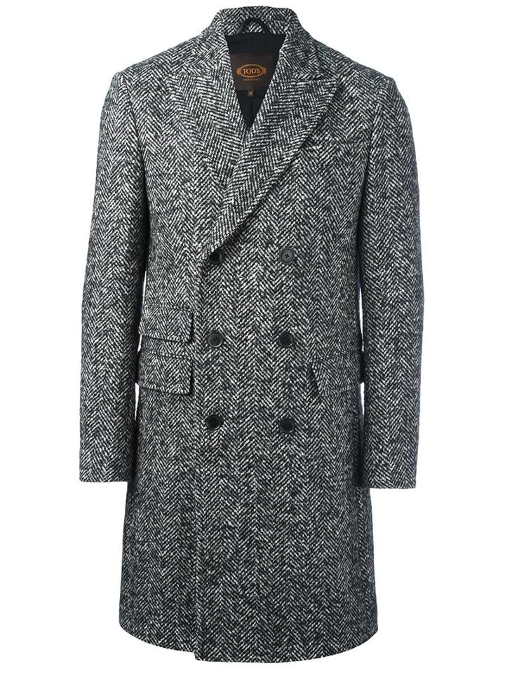 Tod's Chevron Pattern Coat, Men's, Size: Xl, Black, Virgin Wool/polyamide/viscose/polyester
