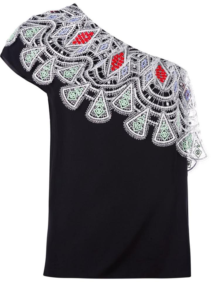 Peter Pilotto One Shoulder Embroidered Top