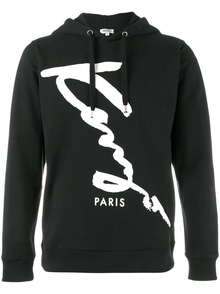 Kenzo Signature Print Hoodie, Men's, Size: Large, Black, Cotton