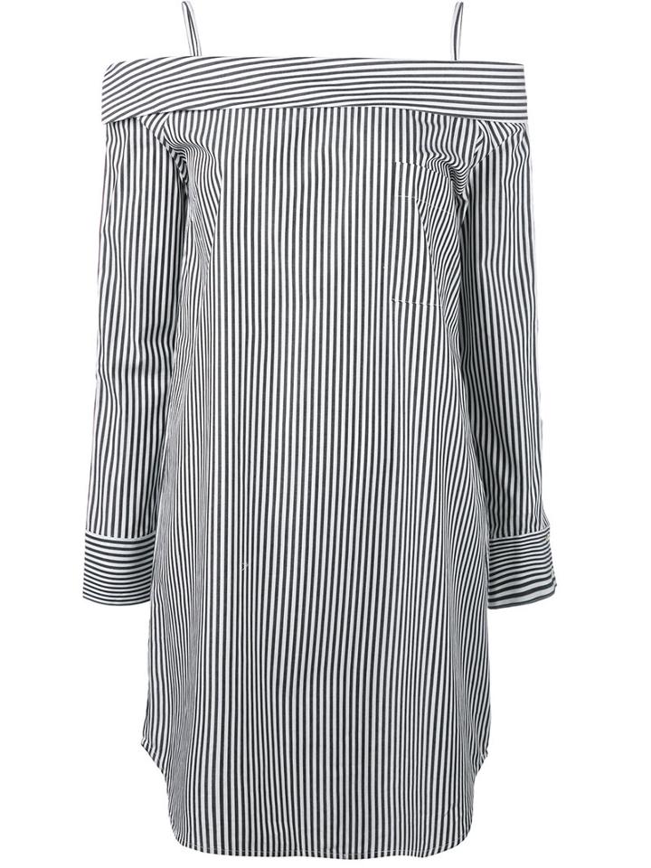 Robert Rodriguez - Off-shoulders Striped Mini Dress - Women - Cotton - 0, Women's, White, Cotton