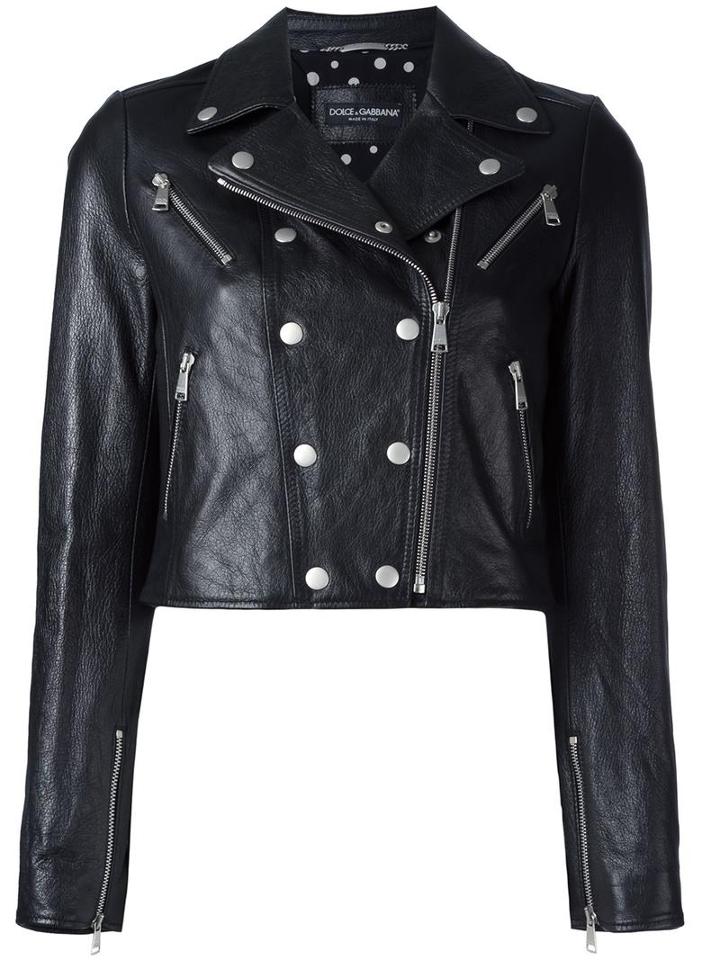 Dolce & Gabbana Cropped Leather Jacket, Women's, Size: 38, Black, Goat Skin/silk/spandex/elastane