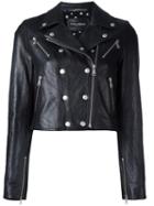 Dolce & Gabbana Cropped Leather Jacket, Women's, Size: 38, Black, Goat Skin/silk/spandex/elastane