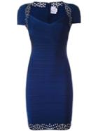 Hervé Léger Studded Fitted Dress, Women's, Size: Small, Blue, Rayon/nylon/spandex/elastane
