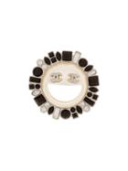 Chanel Vintage Crystal Smiley Emoji Brooch, Women's, Black