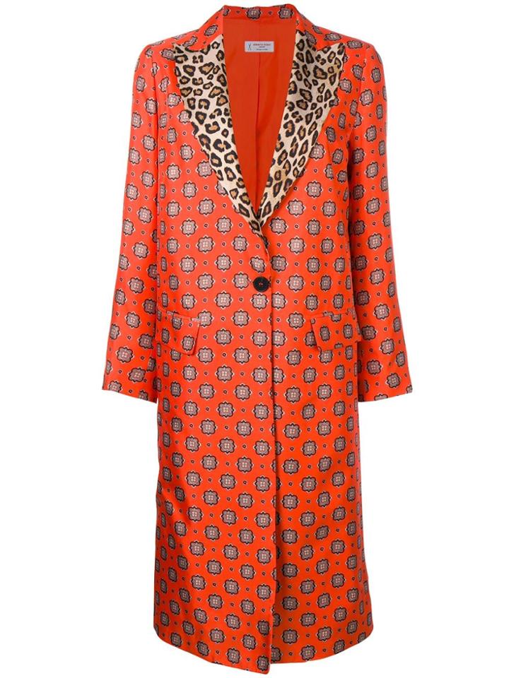Alberto Biani Contrast Collar Printed Coat - Orange