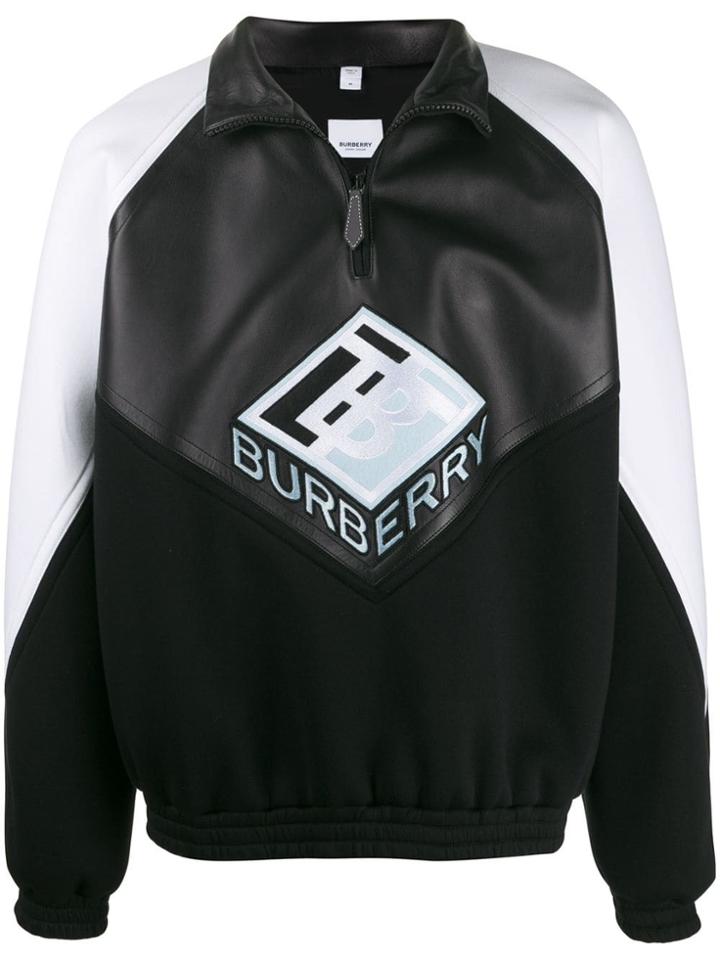 Burberry Leather Logo Jersey - Black
