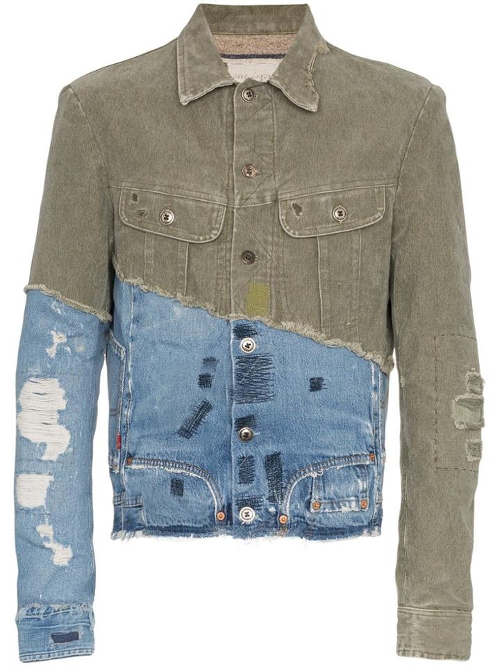 Greg Lauren Denim Panel Distressed Cotton Jacket - Green