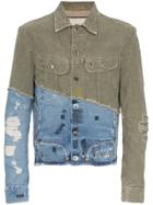 Greg Lauren Denim Panel Distressed Cotton Jacket - Green