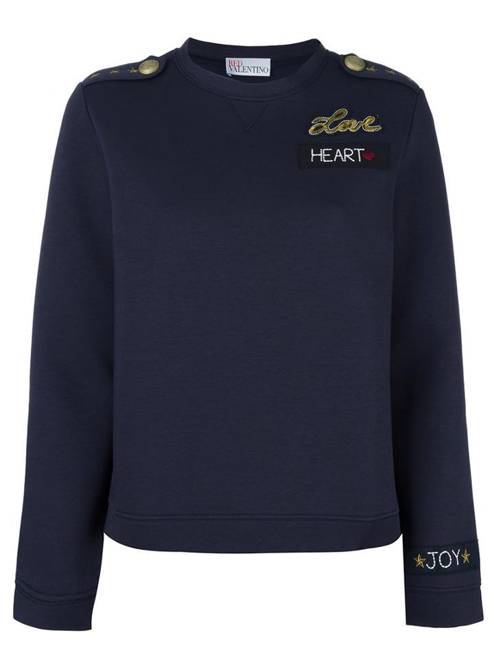 Red Valentino Embroidered Back Sweatshirt, Women's, Size: Xs, Blue, Cotton/acrylic/viscose