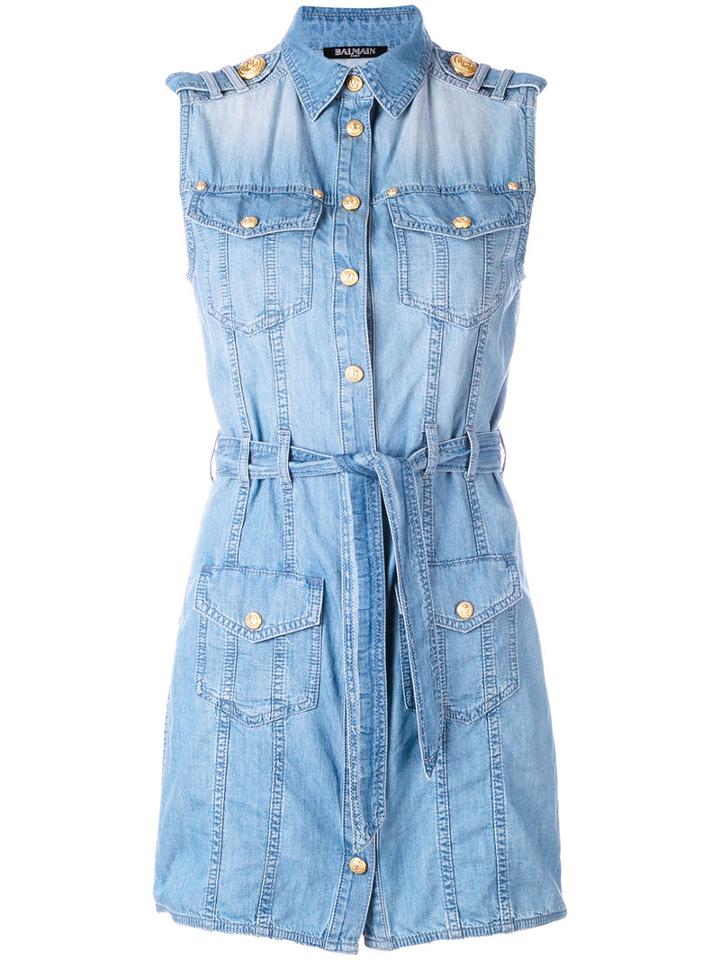 Balmain - Denim Shirt Dress - Women - Cotton - 36, Women's, Blue, Cotton