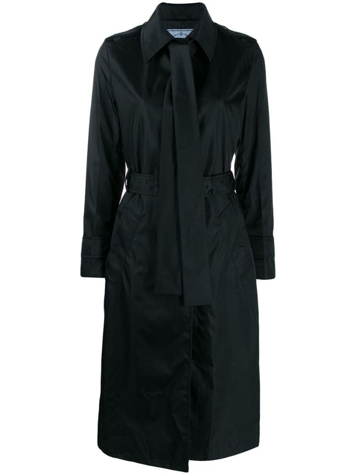 Prada Pussy-bow Detail Trench Coat - Black