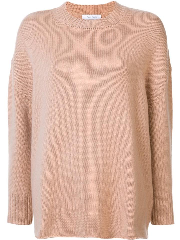 Ryan Roche Ribbed Crew Neck Jumper, Women's, Size: Small, Nude/neutrals, Cashmere