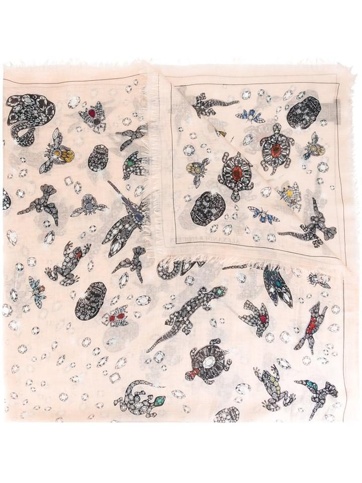 Alexander Mcqueen Bejewelled Creature Print Scarf