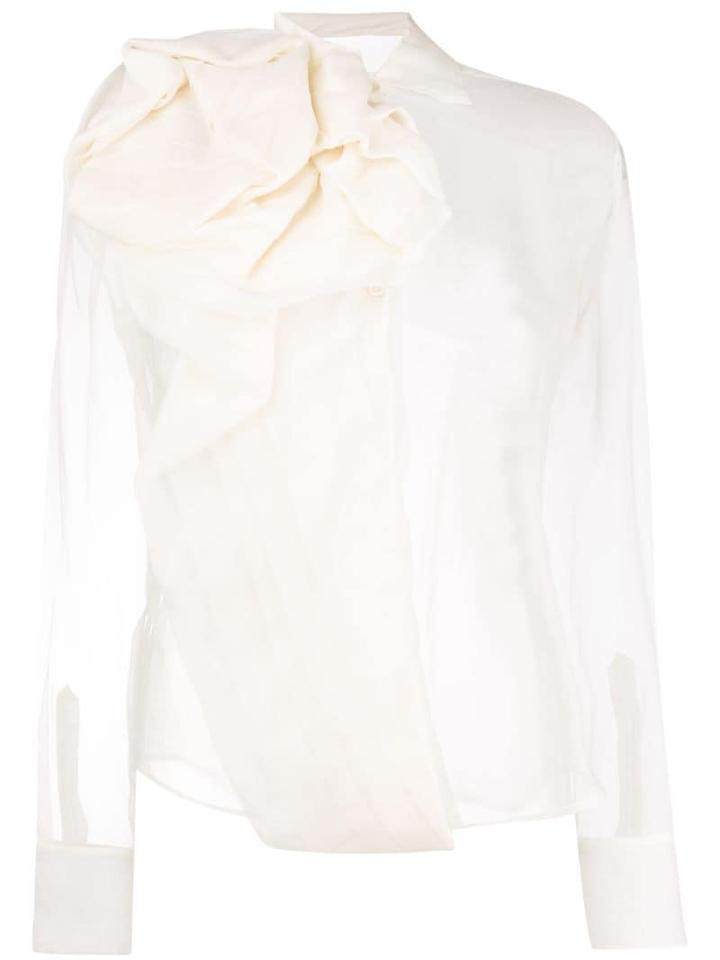 Christian Dior Pre-owned Draped Design Sheer Blouse - White