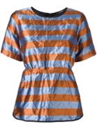 Odeeh Striped Crinckled Top, Women's, Size: 38, Blue, Polyester/metallic Fibre/cotton