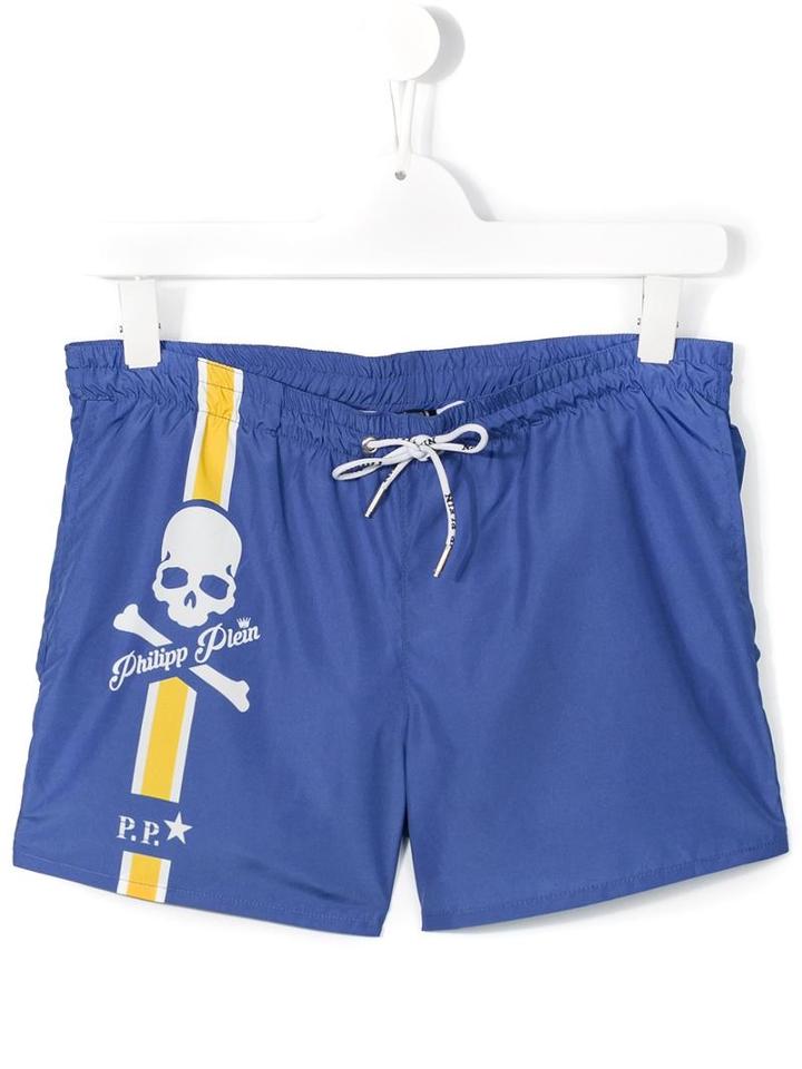 Philipp Plein Kids White Sand Beach Shorts, Boy's, Size: 16 Yrs, Blue