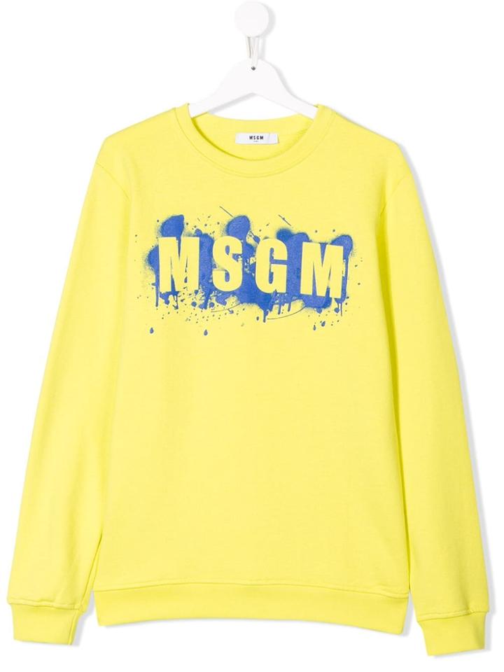 Msgm Kids Teen Splatter Paint Logo Sweatshirt - Yellow