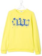 Msgm Kids Teen Splatter Paint Logo Sweatshirt - Yellow