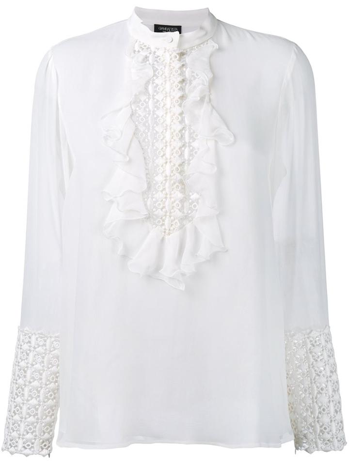 Giambattista Valli Embroidered Detail Blouse, Women's, Size: 44, White, Silk/cotton/polyamide/polyester
