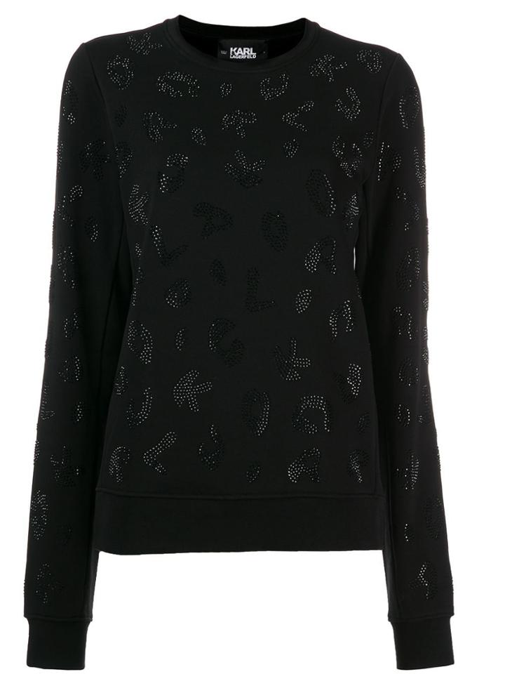 Karl Lagerfeld Rhinestones Branded Sweatshirt - Black