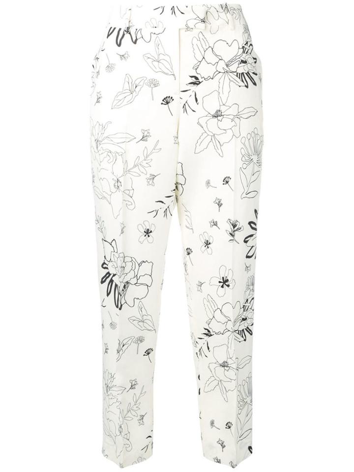 Ermanno Scervino Floral-print Cropped Trousers - White