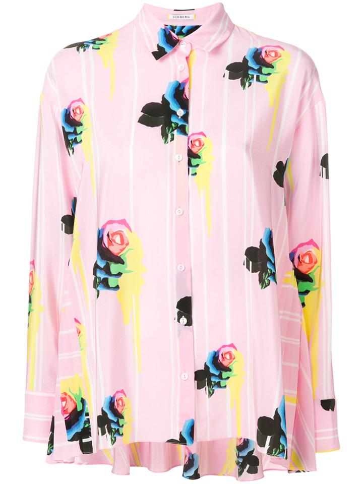 Iceberg Floral Stripe Trapeze Shirt - Pink & Purple