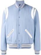 Saint Laurent Varsity Jacket, Men's, Size: 46, Blue, Virgin Wool/polyamide/lamb Skin/cotton