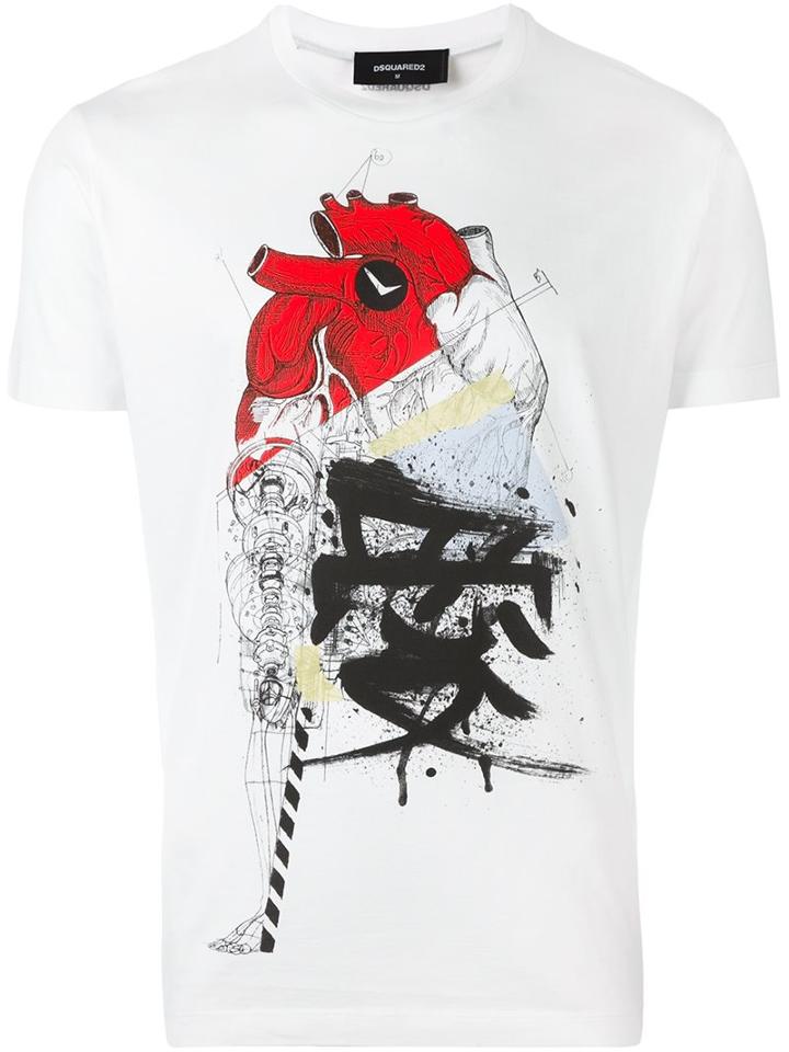 Dsquared2 Heart Sketch T-shirt, Men's, Size: Large, White, Cotton