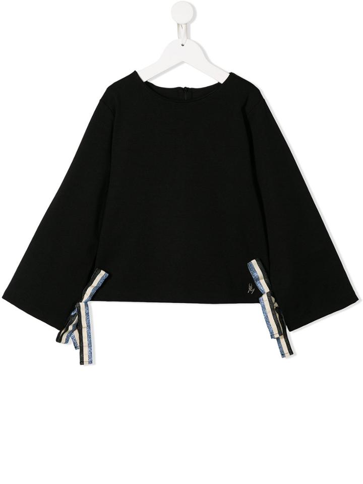 Mariuccia Milano Kids Bow-embellished Wide-sleeves Top - Black
