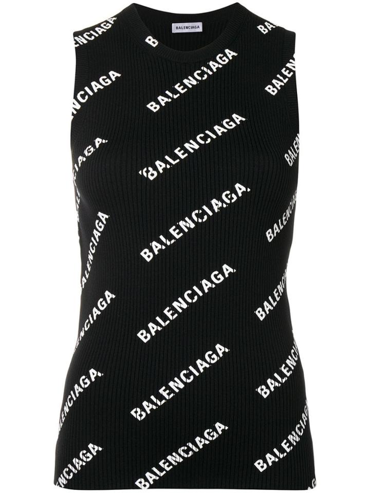 Balenciaga Logo Knit Tank Top - Black
