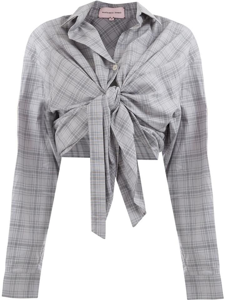 Natasha Zinko Knot-detail Plaid Cropped Shirt - Grey