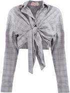 Natasha Zinko Knot-detail Plaid Cropped Shirt - Grey