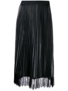Twin-set Lace Trim Pleated Skirt - Black