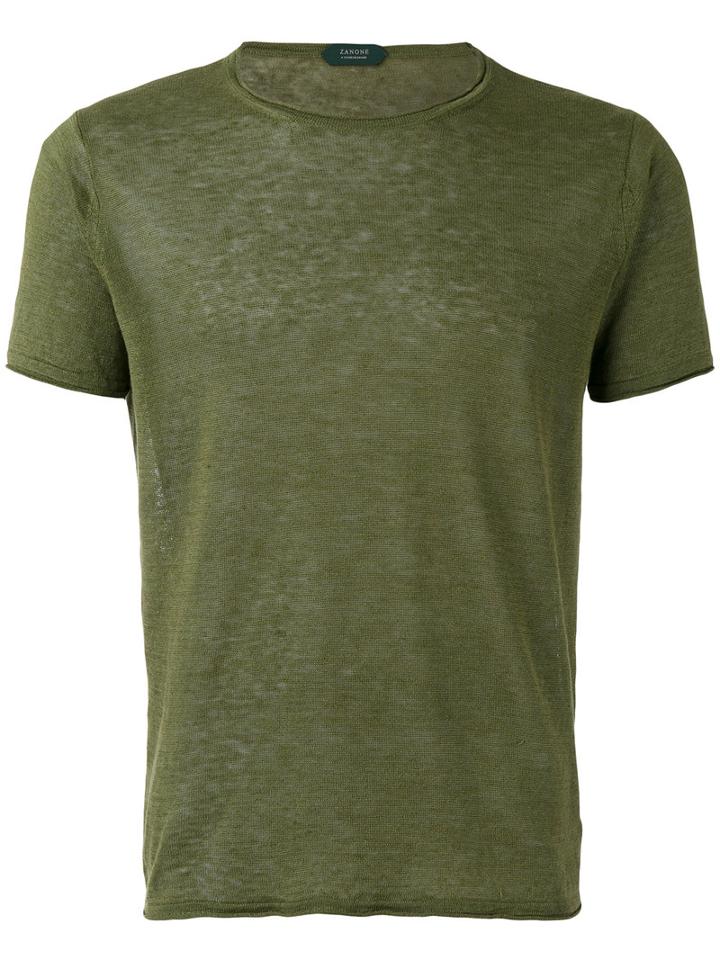 Zanone Fine Knit T-shirt, Men's, Size: 48, Green, Linen/flax
