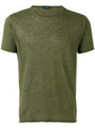 Zanone Fine Knit T-shirt, Men's, Size: 48, Green, Linen/flax
