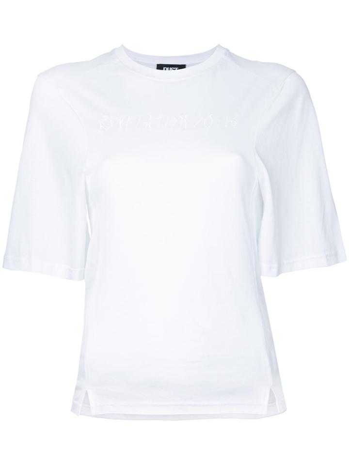 Dust Embroidered Text Top - White