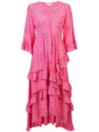 Ganni Printed Ruffled Maxi Dress - Pink & Purple
