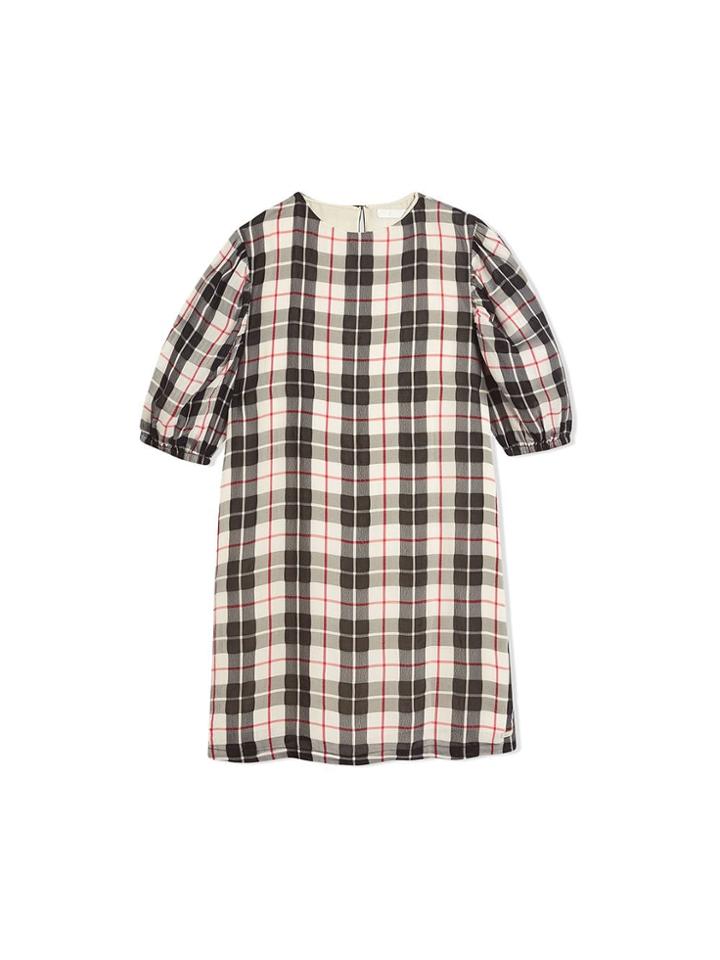 Burberry Kids Teen Gathered Sleeve Check Dress - Black