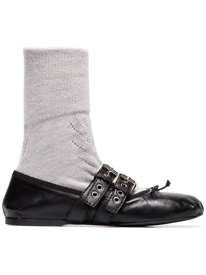 Miu Miu Miu Flt Lthr Ballerina Sock - Black