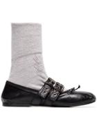 Miu Miu Miu Flt Lthr Ballerina Sock - Black