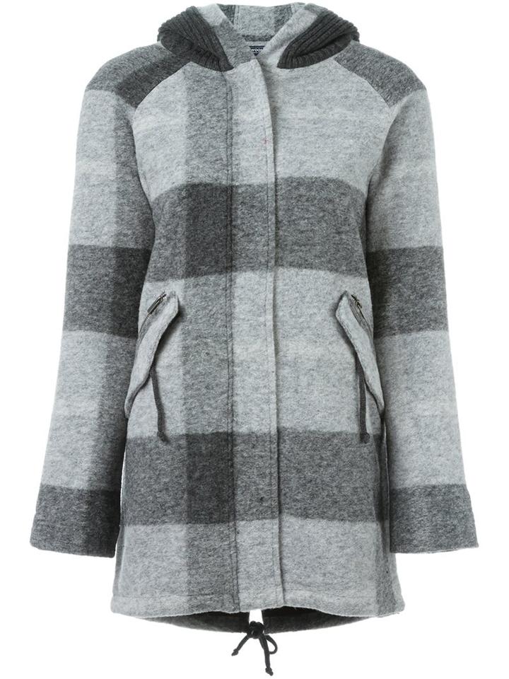 Woolrich Checked Hooded Coat, Women's, Size: Medium, Grey, Acrylic/polyester/wool