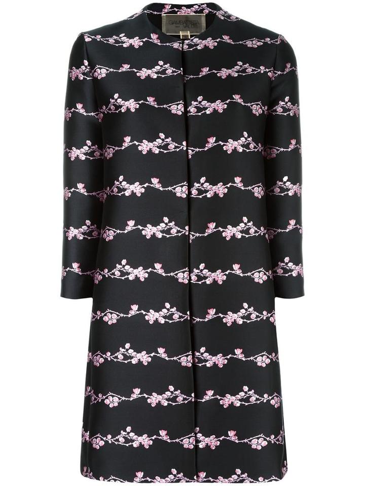 Giambattista Valli Blossom Print Coat, Women's, Size: 46, Black, Polyester/polyamide/silk/polyester