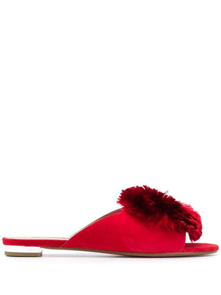 Aquazzura Crystal Lotus Slippers - Red