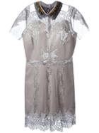 Valentino Feather Collar Lace Panel Dress
