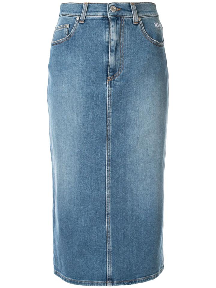 Msgm Midi Denim Skirt - Blue