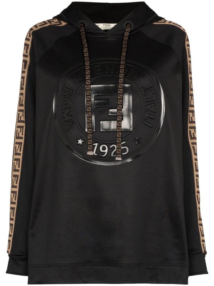 Fendi Ff Logo Stripe Hoodie - Black