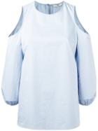 Tibi Cold Shoulder Blouse, Women's, Size: 8, Blue, Cotton